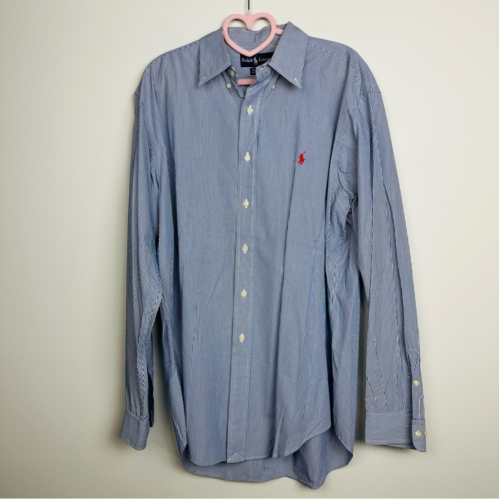 Ralph Lauren Striped Blue Long Sleeve Button Down Dress Shirt